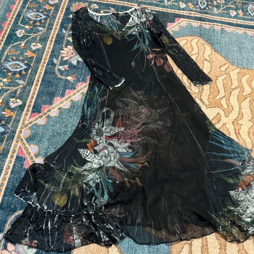 Komarov Black Floral Long Sleeve Dress
